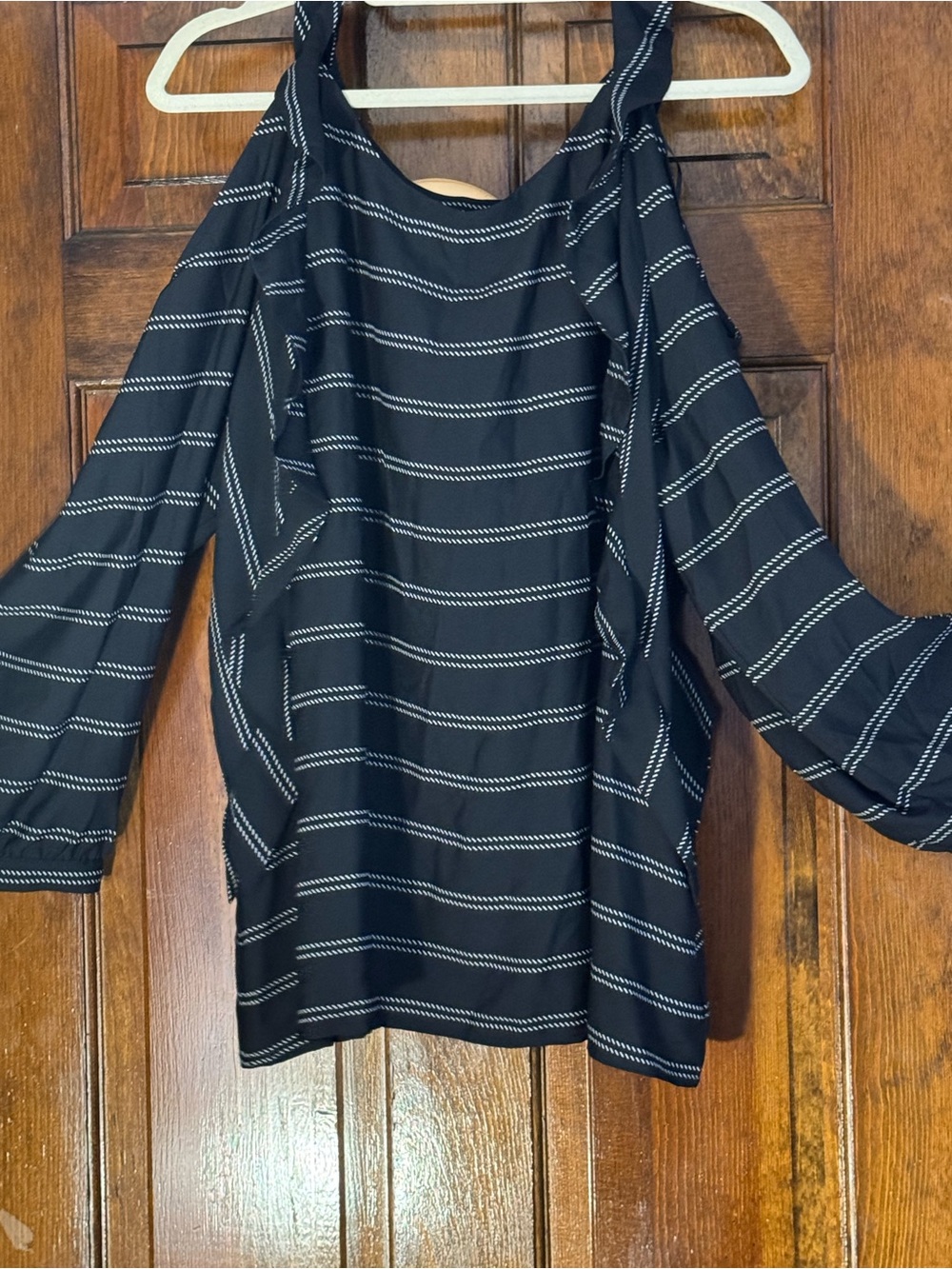 Chico's Black Striped Cold-Shoulder Blouse